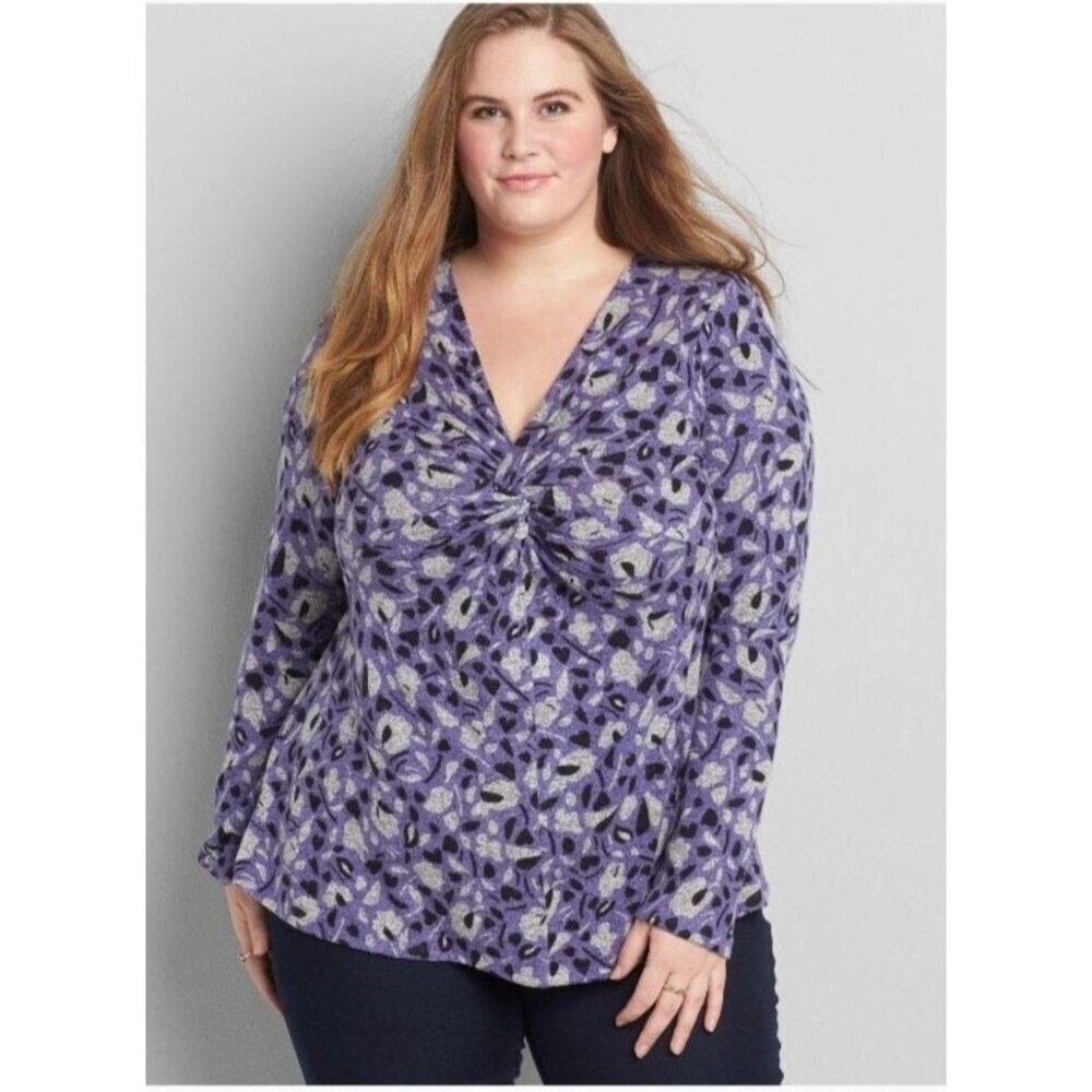 Womens Twist-Front Casual Comfy Sz 14/16 Long Sleeve Fall Work School Floral Top